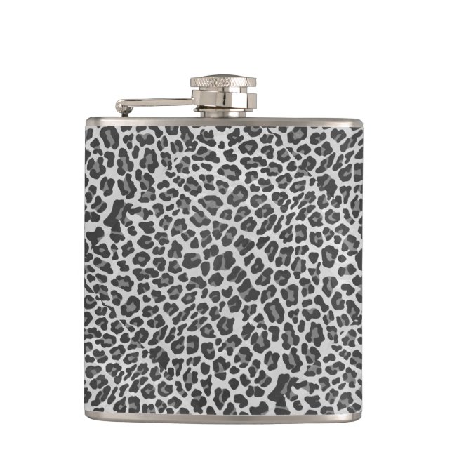 Leopard Grey and Light Grey Print Hip Flask (Front)