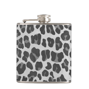 Leopard Grey and Light Grey Print Hip Flask