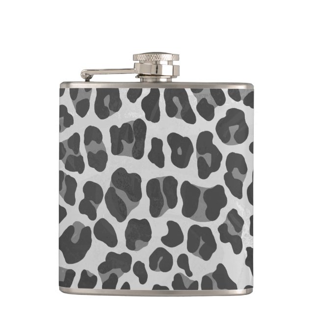 Leopard Grey and Light Grey Print Hip Flask (Front)