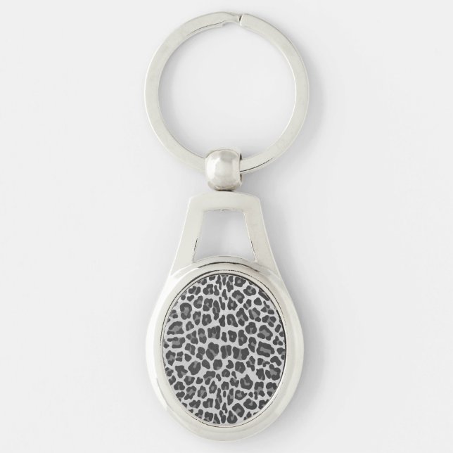 Leopard Grey and Light Grey Print Key Ring (Front)