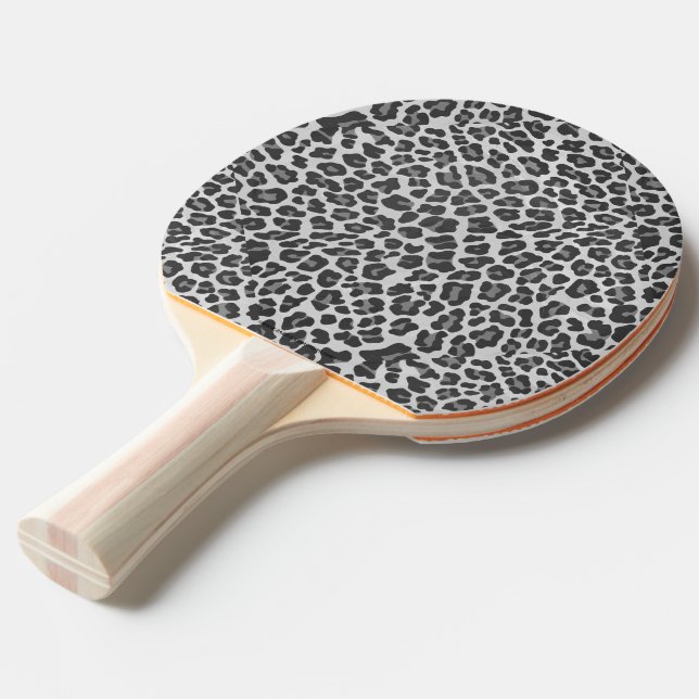 Leopard Grey and Light Grey Print Ping Pong Paddle (Front Angle)