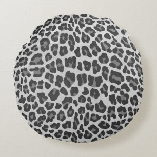 Leopard Grey and Light Grey Print Round Cushion
