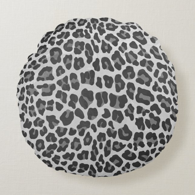 Leopard Grey and Light Grey Print Round Cushion (Front)