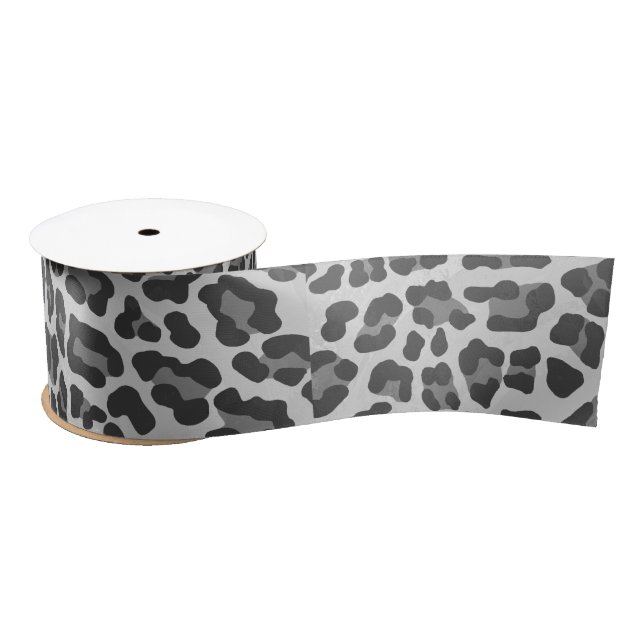 Leopard Grey and Light Grey Print Satin Ribbon (Spool)