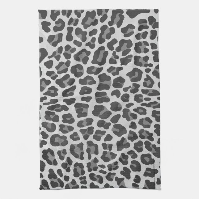 Leopard Grey and Light Grey Print Tea Towel (Vertical)