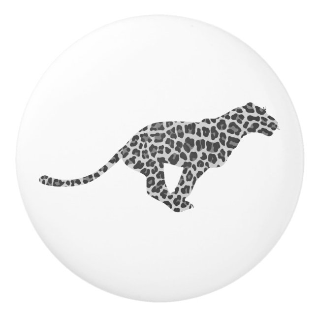 Leopard Grey and Light Grey Silhouette Ceramic Knob (Front)