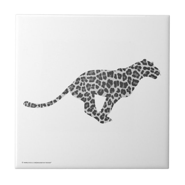 Leopard Grey and Light Grey Silhouette Ceramic Tile (Front)