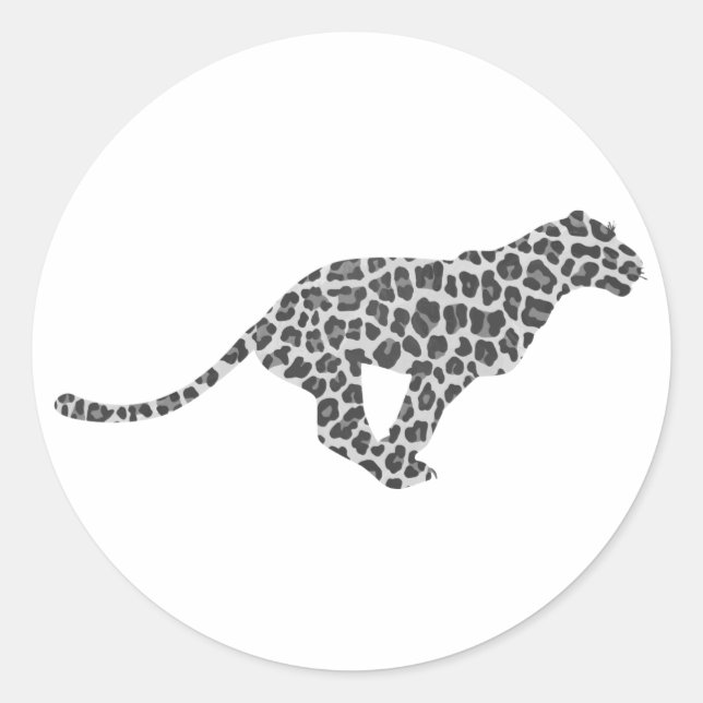 Leopard Grey and Light Grey Silhouette Classic Round Sticker (Front)