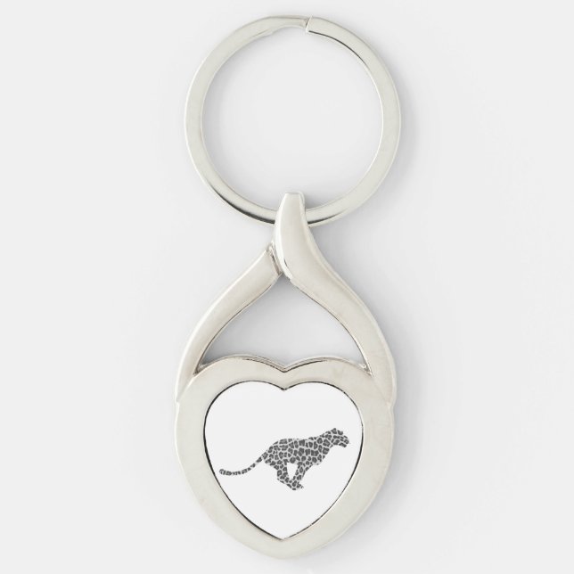 Leopard Grey and Light Grey Silhouette Key Ring (Front)