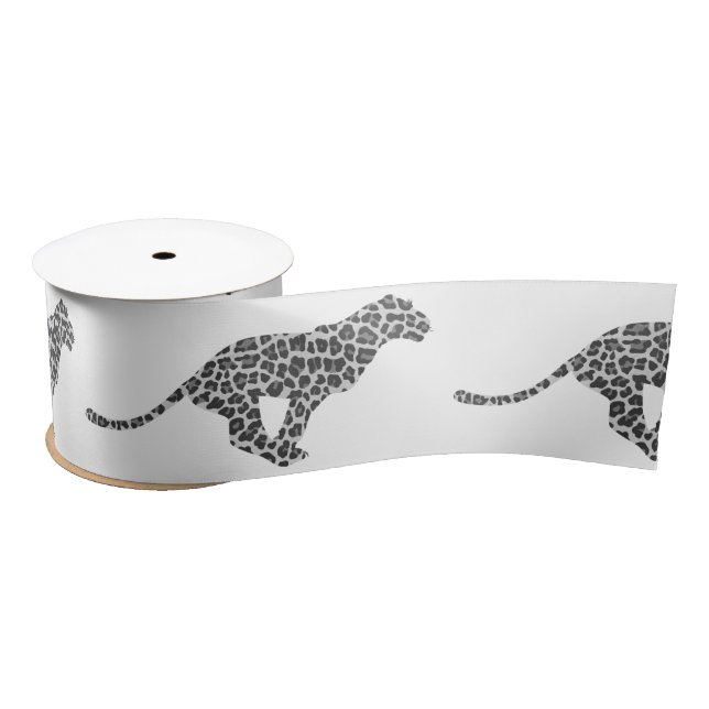 Leopard Grey and Light Grey Silhouette Satin Ribbon (Spool)