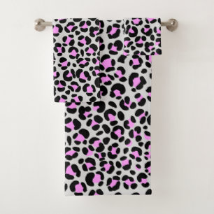Leopard Grey Pink Black Bath Towel Set
