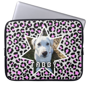 Leopard Grey Pink Black Dog Photo Personalised Laptop Sleeve