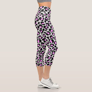 Leopard Grey Purple Black Capri Leggings