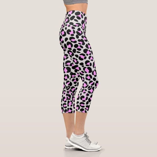 Leopard Grey Purple Black Capri Leggings (Right)