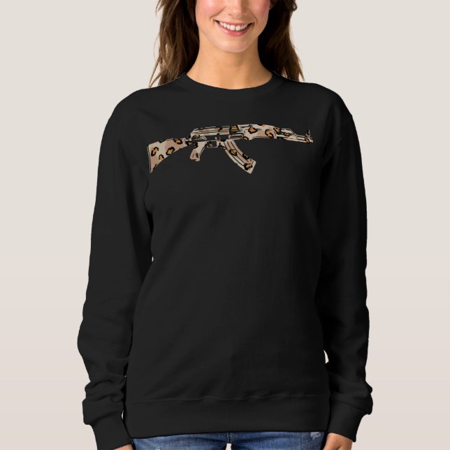 Leopard Gun  Firearm Cute Leopard Print Ak 47 Sweatshirt (Front)