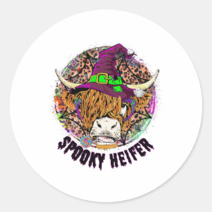 Leopard Halloween Cow Pumpkin Spooky Heifer 2  Classic Round Sticker