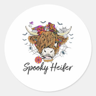 Leopard Halloween Cow Pumpkin Spooky Heifer Classic Round Sticker