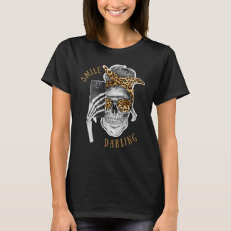 Leopard Halloween Skeleton Smile Darling Skelfie T-Shirt