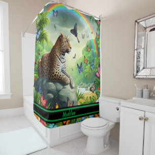 Leopard Haven: Colourful Tropical Surroundings Shower Curtain