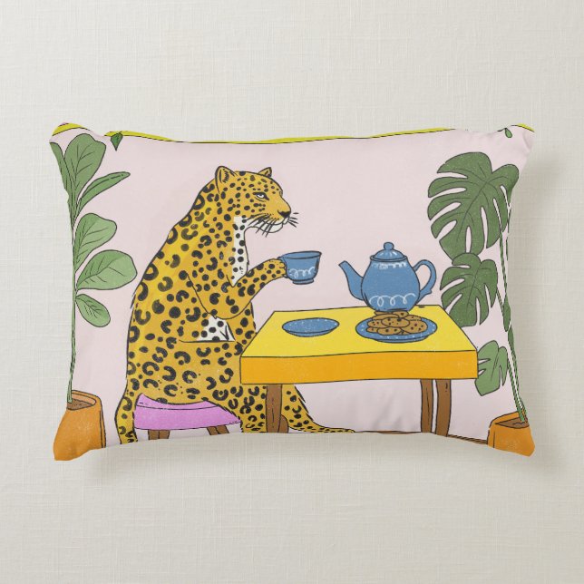 Leopard Having Tea Decorative Cushion (Front)