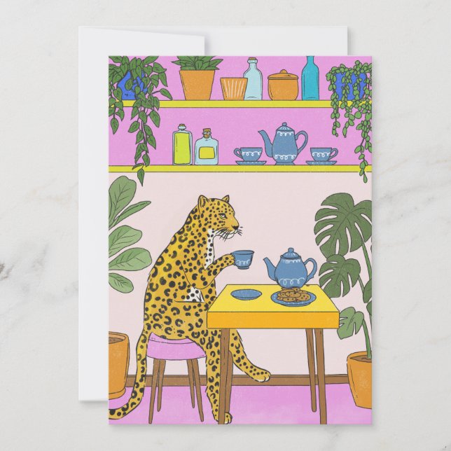 Leopard Having Tea Invitation (Front)