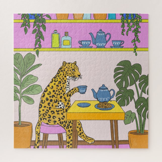 Leopard Having Tea Jigsaw Puzzle (Vertical)