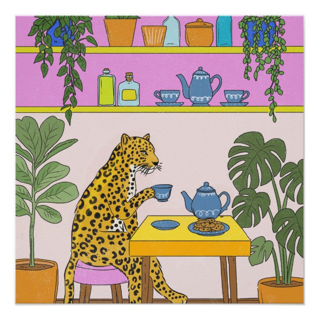 Leopard Having Tea Poster (Front)