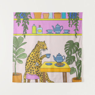 Leopard Having Tea Tapestry