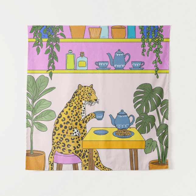 Leopard Having Tea Tapestry (Front)