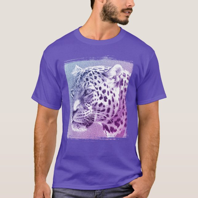 Leopard Head Modern Elegant Purple Template T-Shirt (Front)