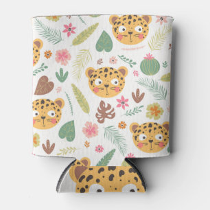 Leopard Head Tropical Plants Pattern Can Cooler