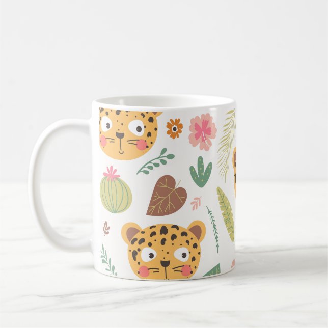 Leopard Head Tropical Plants Pattern Coffee Mug (Left)