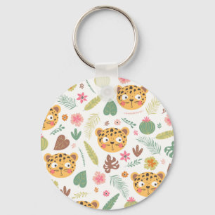 Leopard Head Tropical Plants Pattern Key Ring