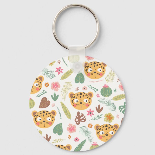 Leopard Head Tropical Plants Pattern Key Ring (Front)