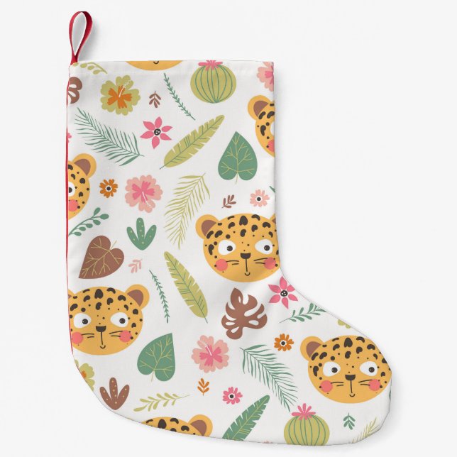 Leopard Head Tropical Plants Pattern Small Christmas Stocking (Front)