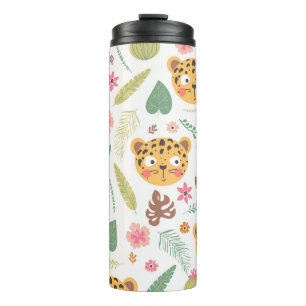 Leopard Head Tropical Plants Pattern Thermal Tumbler