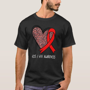Leopard Heart AIDS HIV Awareness Red Ribbon T-Shirt