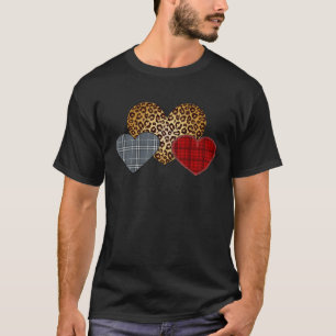 Leopard Heart Buffalo Red Black Plaid Heart Valent T-Shirt