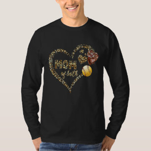 Leopard Heart Cheer Mum Softball Mum Of Both Mothe T-Shirt