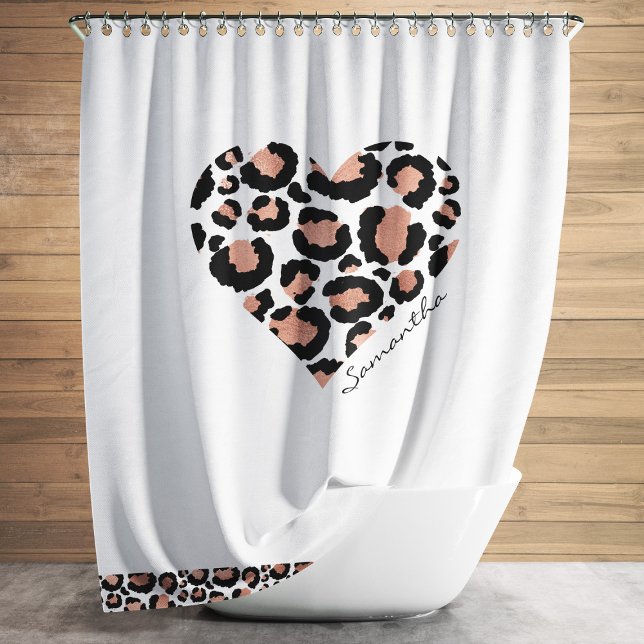 Leopard Heart Cheetah Pattern Name Heart Shower Curtain (Leopard Heart Cheetah Pattern Name Heart Shower Curtain)