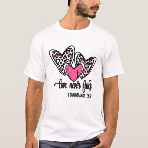 Leopard Heart Day Love Never Fails Bible Verse Chr T-Shirt