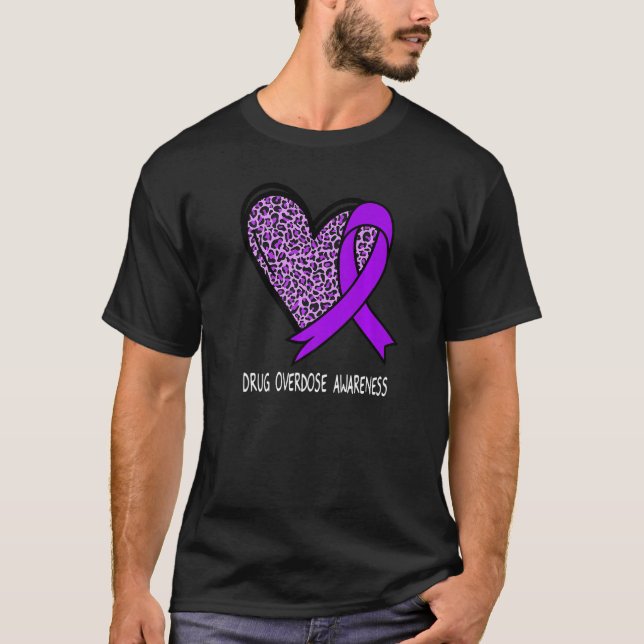 Leopard Heart Drug Overdose Awareness Purple Ribbo T-Shirt (Front)