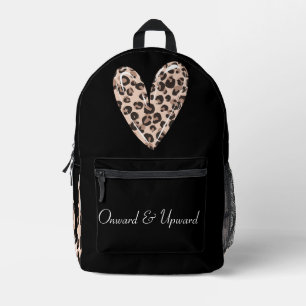 Leopard Heart Explorer: Onward & Upward Black Printed Backpack