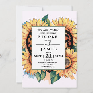 Leopard Heart Floral  Invitation