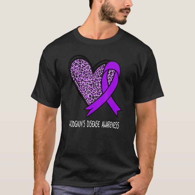 Leopard Heart Hodgkinu2019s Disease Awareness Purp T-Shirt (Front)