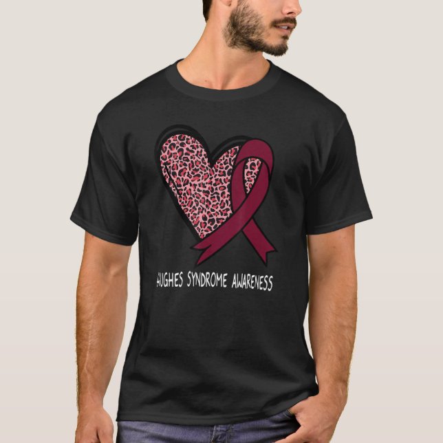 Leopard Heart Hughes Syndrome Awareness Burgundy R T-Shirt (Front)