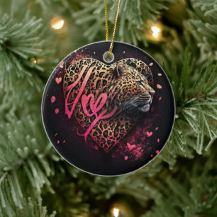 Leopard Heart Love Graffiti Art                    Ceramic Ornament