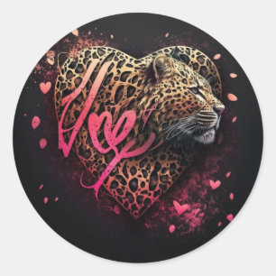 Leopard Heart Love Graffiti Art                    Classic Round Sticker