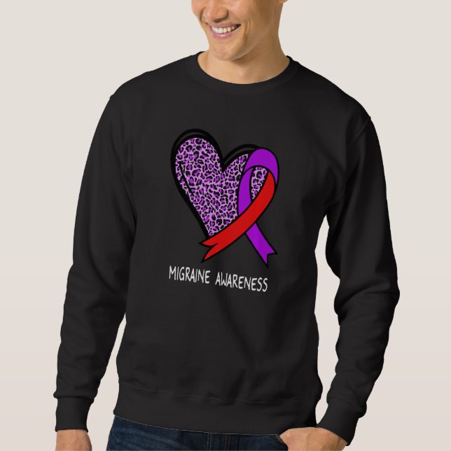 Leopard Heart Migraine Awareness Purple & Red Ribb Sweatshirt (Front)