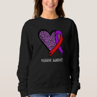 Leopard Heart Migraine Awareness Purple & Red Ribb Sweatshirt